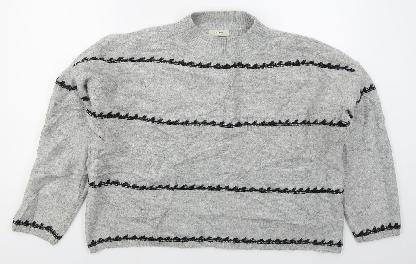 Matalan Womens Grey Mock Neck Striped Acrylic Pullover Jumper Size XL