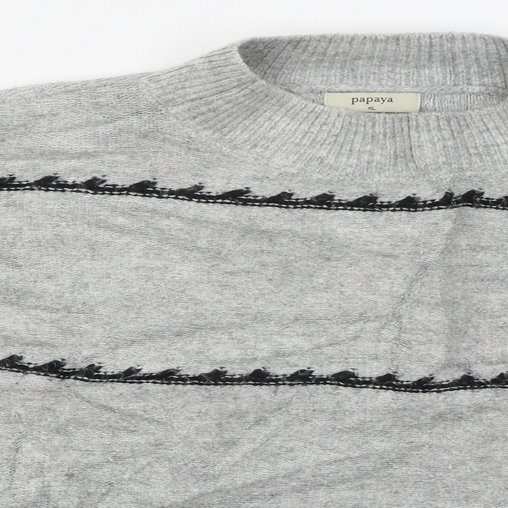 Matalan Womens Grey Mock Neck Striped Acrylic Pullover Jumper Size XL