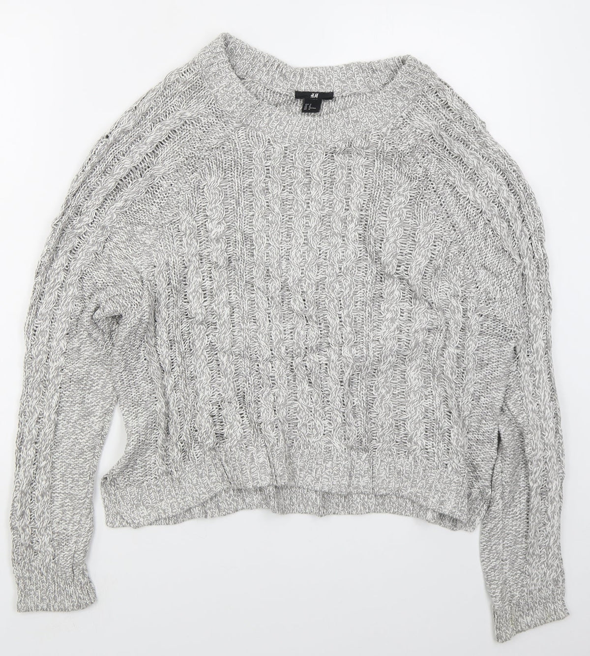 H&M Womens Grey Round Neck  Cotton Pullover Jumper Size M