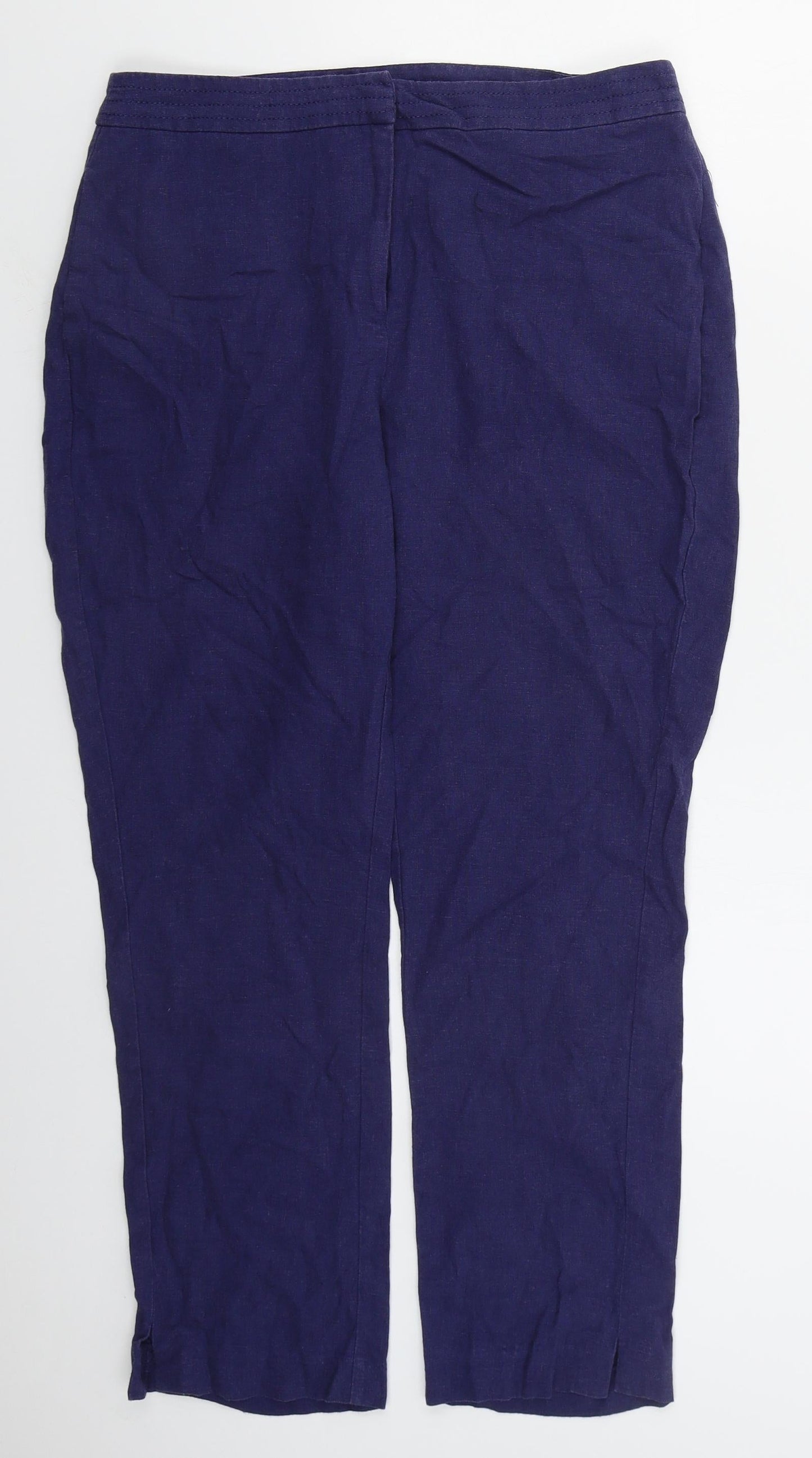 Very Womens Blue  Linen Trousers  Size 12 L26 in Regular Hook & Eye