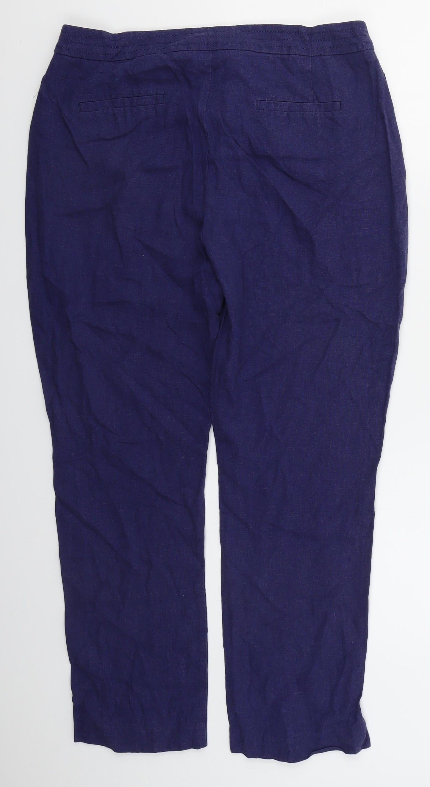 Very Womens Blue  Linen Trousers  Size 12 L26 in Regular Hook & Eye