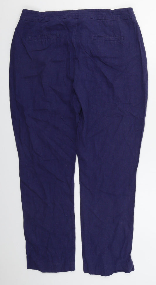 Very Womens Blue  Linen Trousers  Size 12 L26 in Regular Hook & Eye
