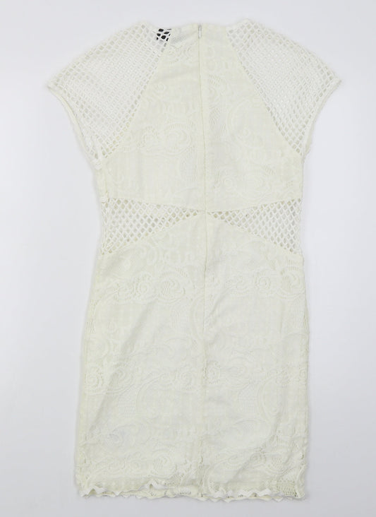 Topshop Womens Ivory  Nylon Bodycon  Size 12  Round Neck Zip