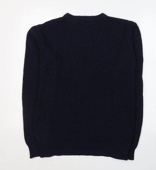 Brave Soul Mens Blue Round Neck  Acrylic Pullover Jumper Size M
