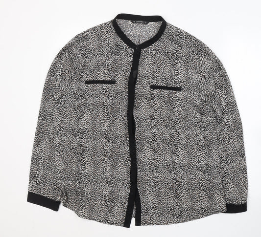 Dunnes Stores Womens Black Animal Print Polyester Basic Button-Up Size 16 Collared