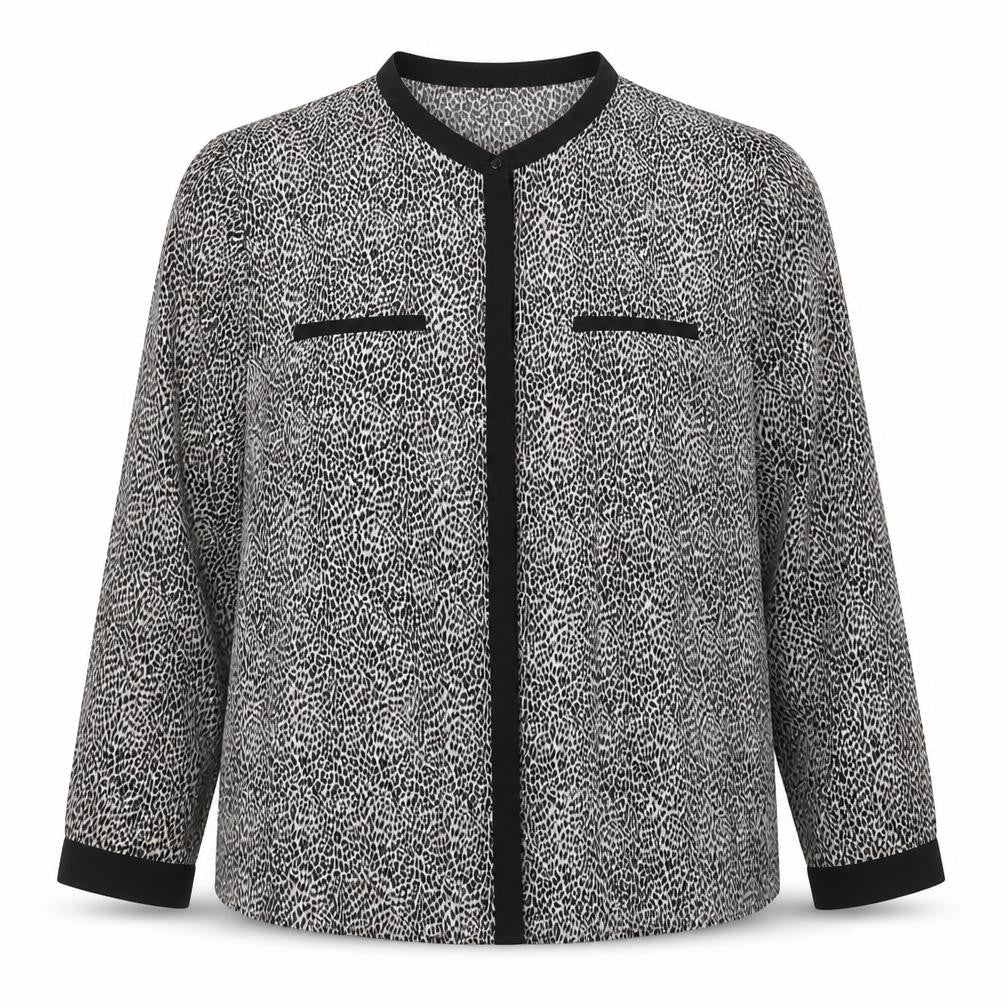 Dunnes Womens Black Animal Print Polyester Basic Button-Up Size 16 Collared