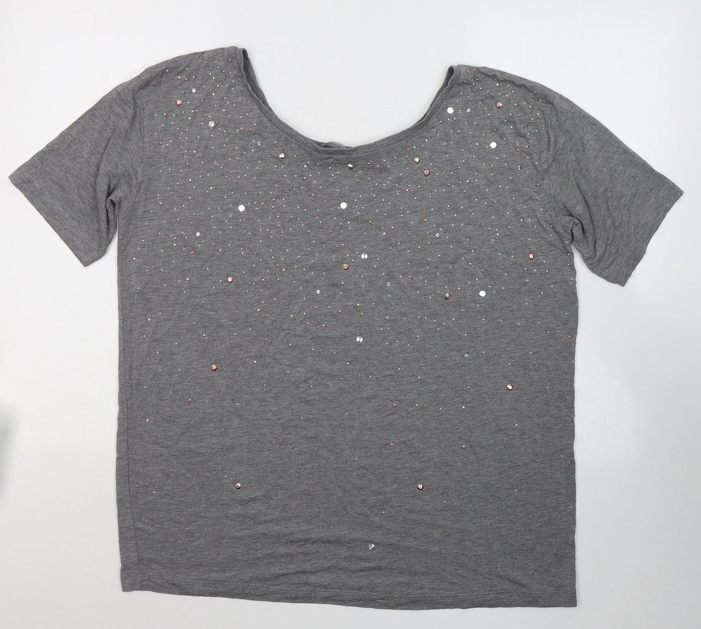 NEXT Womens Grey  Cotton Basic T-Shirt Size 12 Round Neck