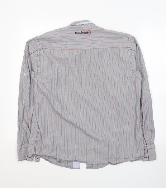 Duck and Cover Boys Green Striped Cotton Basic Button-Up Size L Collared Button