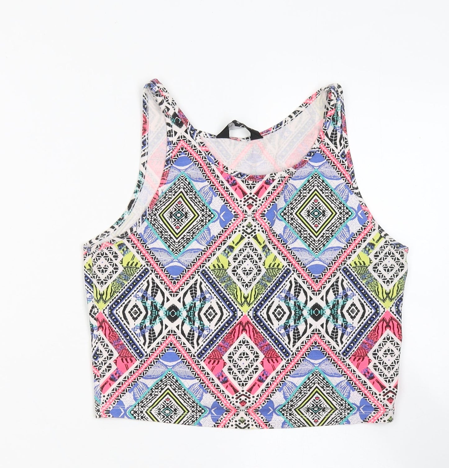 New Look Womens Multicoloured Geometric Cotton Cropped Tank Size 10 Round Neck