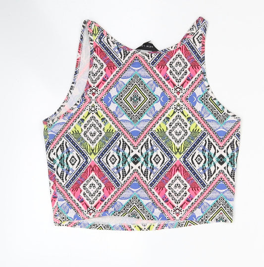 New Look Womens Multicoloured Geometric Cotton Cropped Tank Size 10 Round Neck