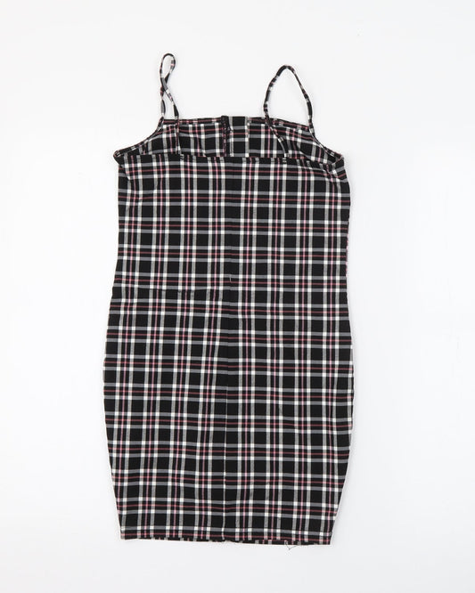New Look Girls Black Plaid Viscose Shift  Size 9 Years  Square Neck Zip