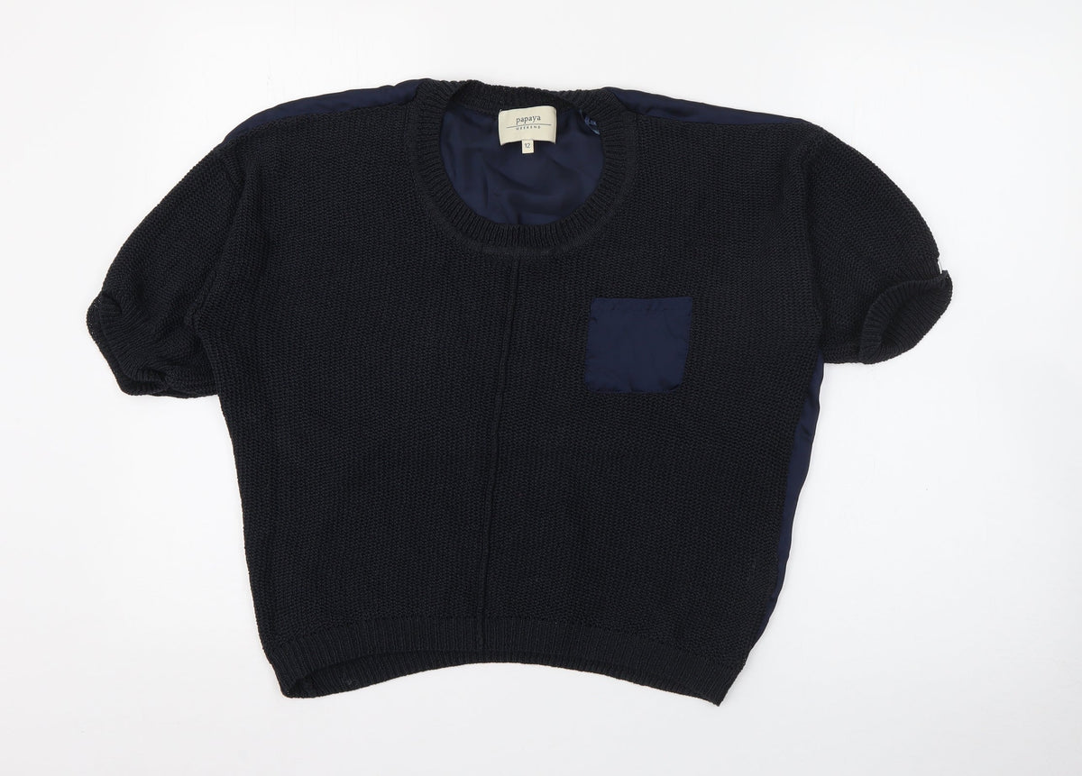 Papaya Womens Blue Crew Neck  Acrylic Pullover Jumper Size 12