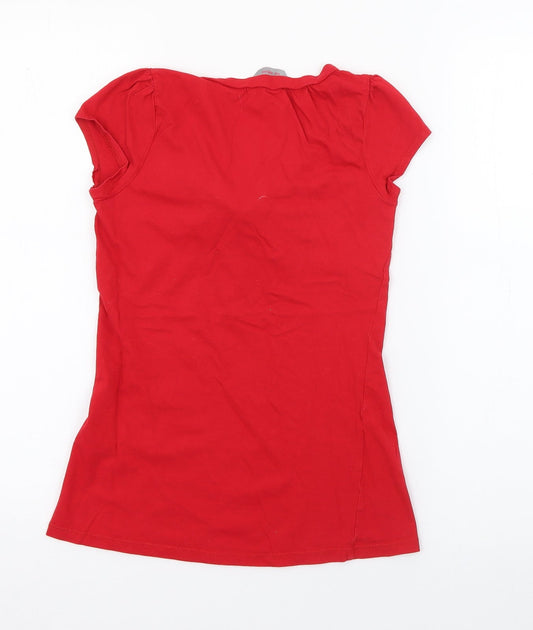 Dorothy Perkins Womens Red  Cotton Basic T-Shirt Size 4 V-Neck