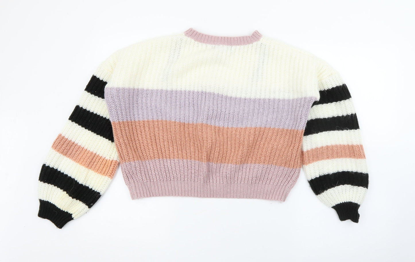 Missguided Womens Multicoloured Crew Neck Striped Acrylic Pullover Jumper Size 8