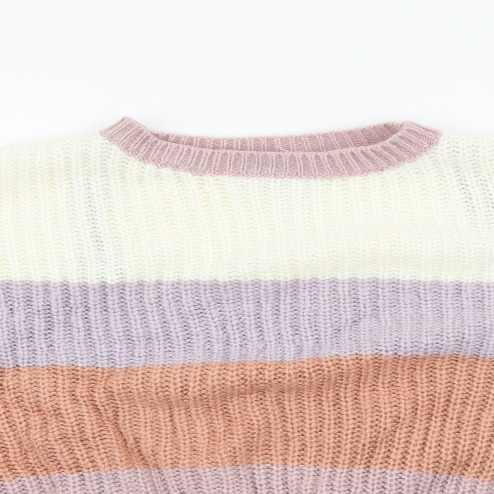 Missguided Womens Multicoloured Crew Neck Striped Acrylic Pullover Jumper Size 8