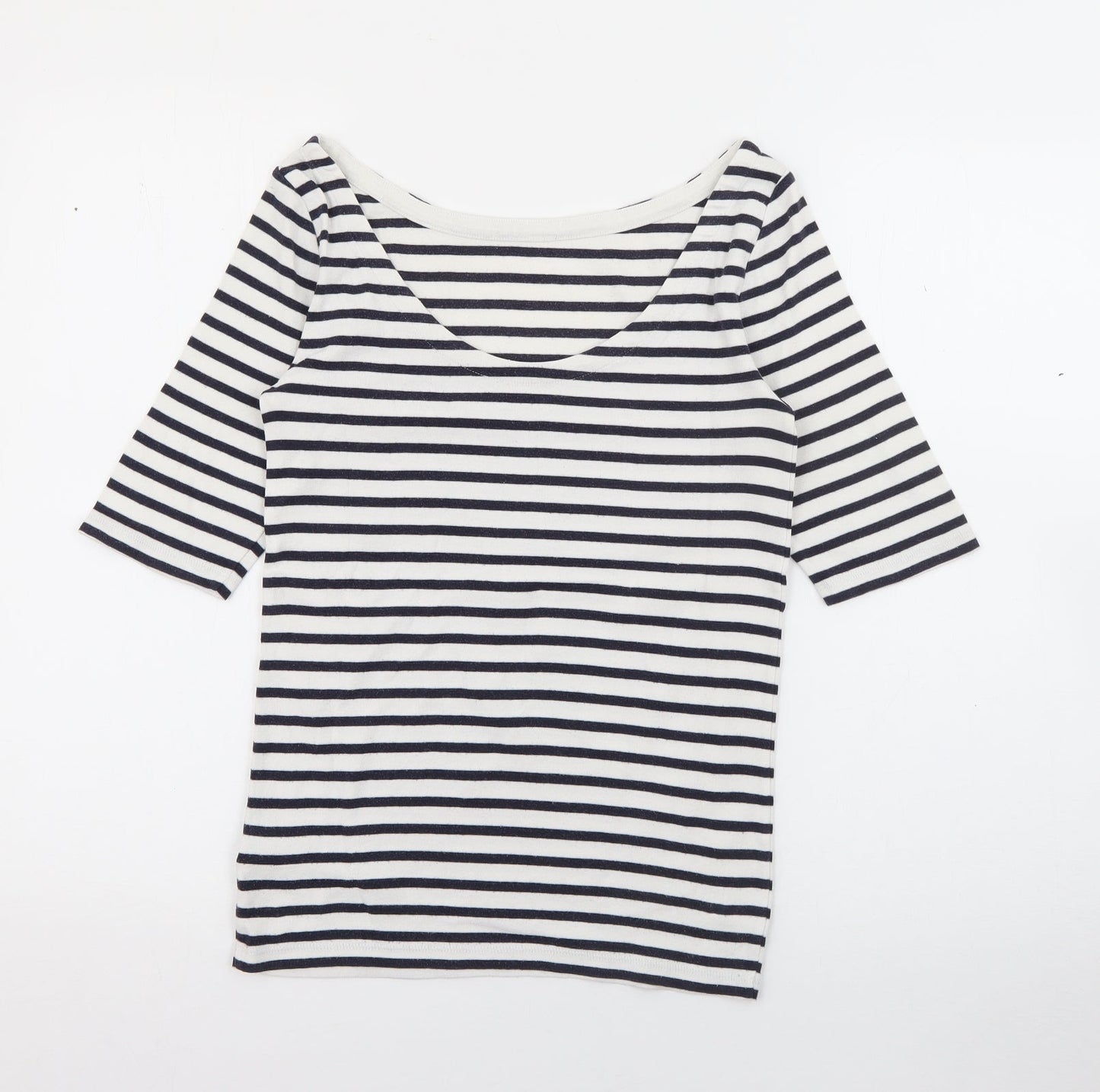 EAC Womens White Scoop Neck Striped Polyester Pullover Jumper Size S