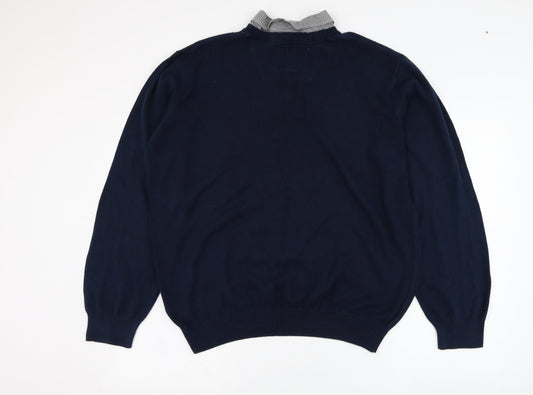 Sand Stone Mens Blue Collared  Cotton Pullover Jumper Size L