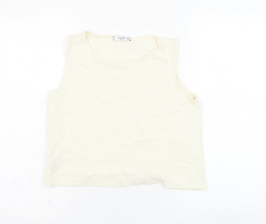 Mango Womens Ivory  Cotton Basic Tank Size S Round Neck
