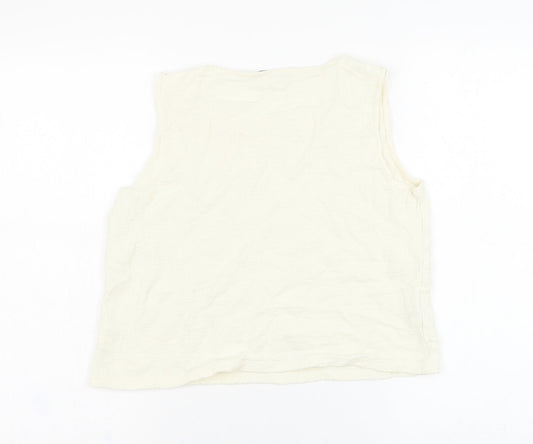 Mango Womens Ivory  Cotton Basic Tank Size S Round Neck