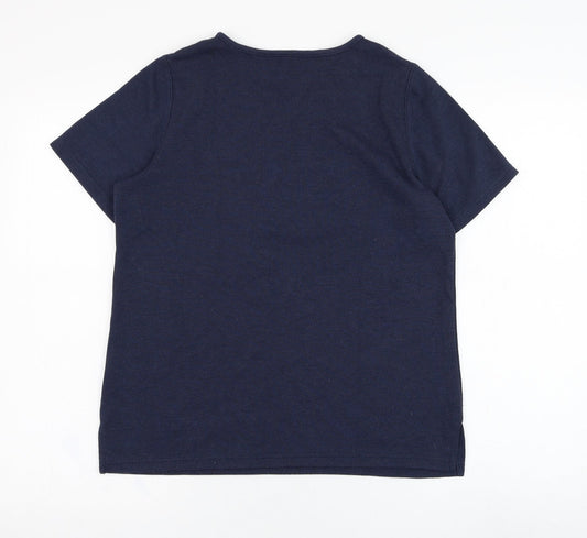 Preworn Womens Blue  Polyester Basic T-Shirt Size S V-Neck