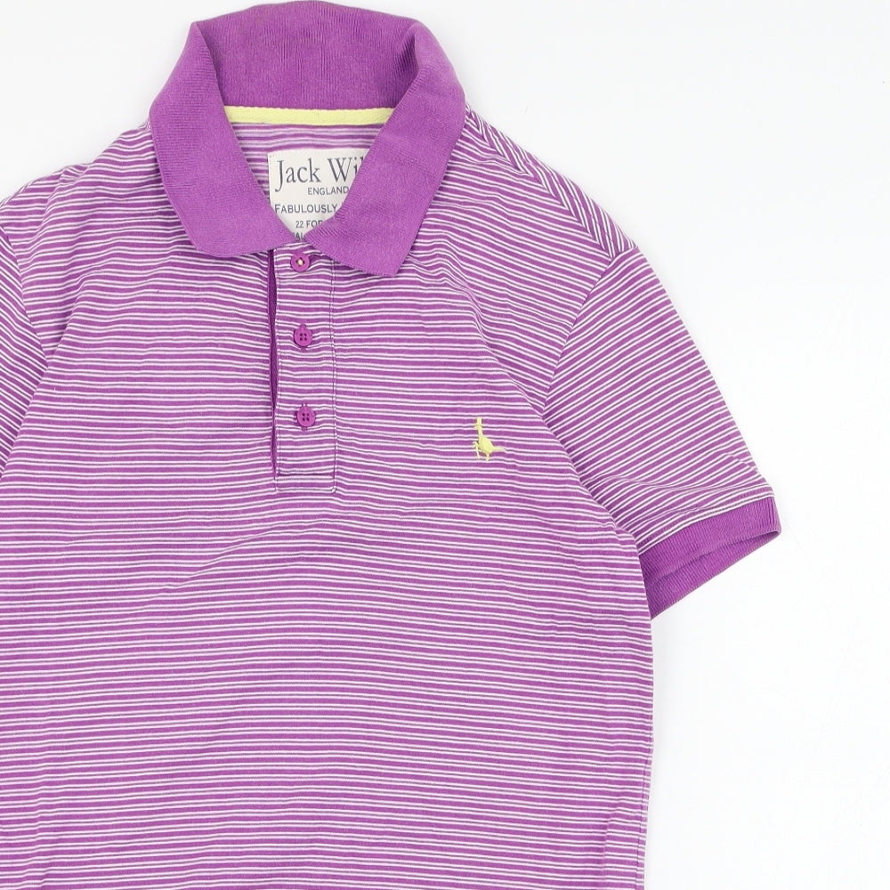Jack Wills Mens Purple Striped Cotton  Polo Size XS Collared Pullover