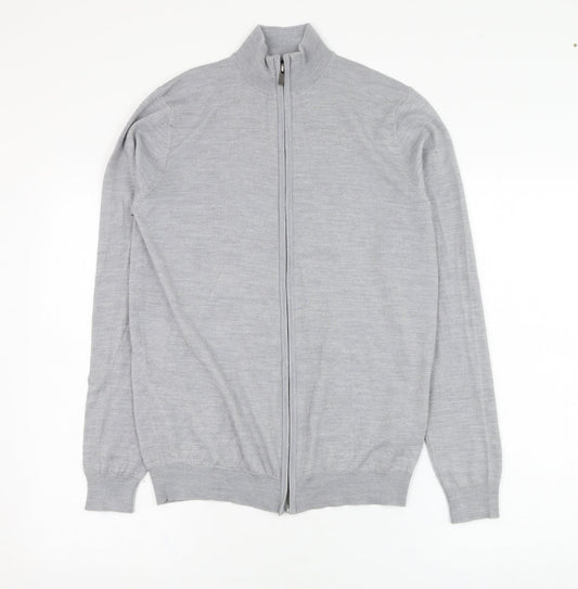 The Savile Row Mens Grey  Wool Full Zip Sweatshirt Size S