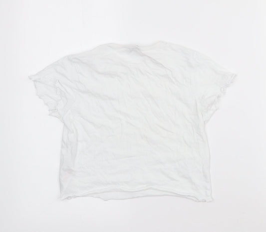 Primark Girls White  Cotton Cropped T-Shirt Size 11-12 Years Crew Neck