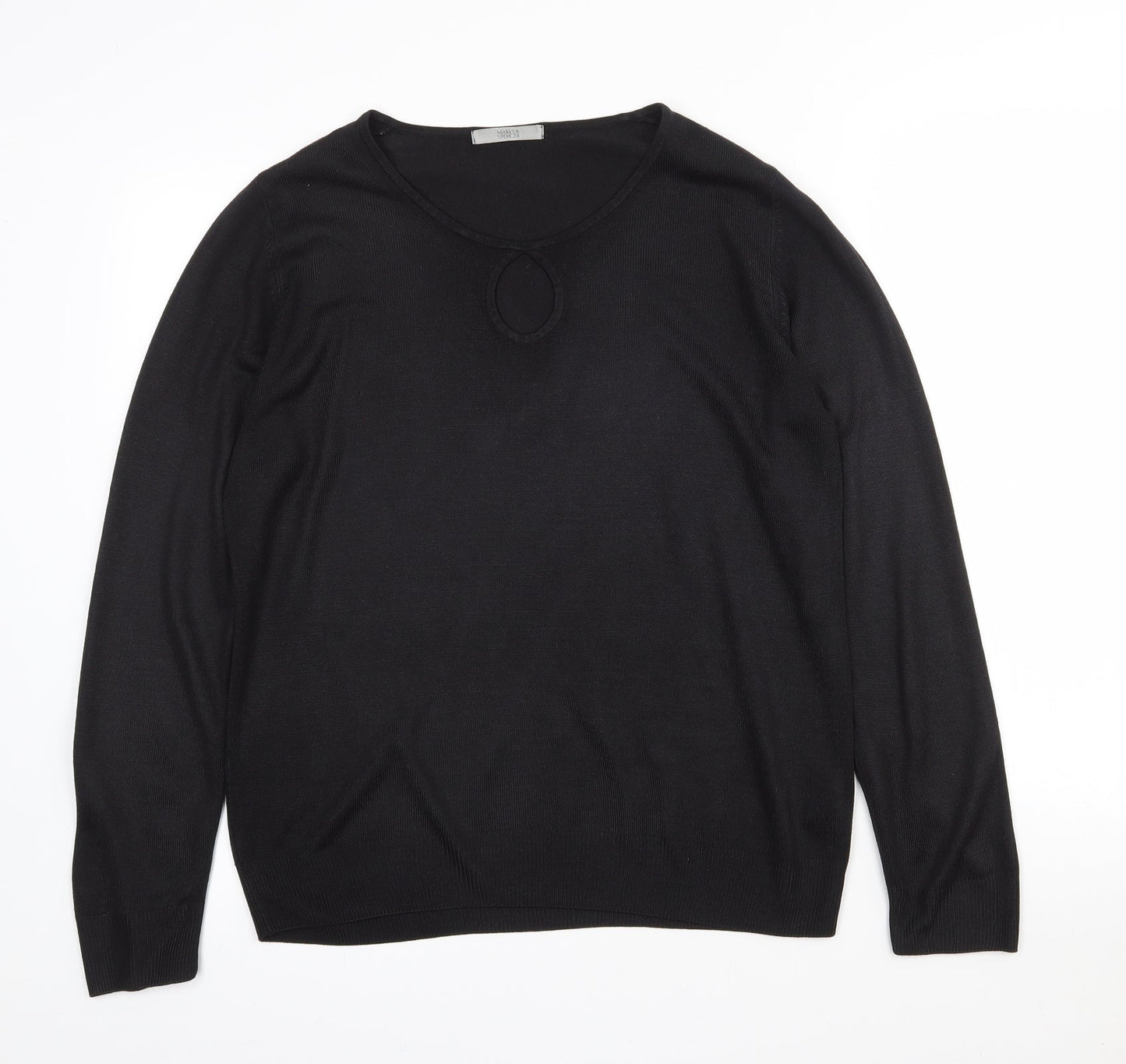 Marks and Spencer Womens Black Round Neck  Acrylic Pullover Jumper Size 10