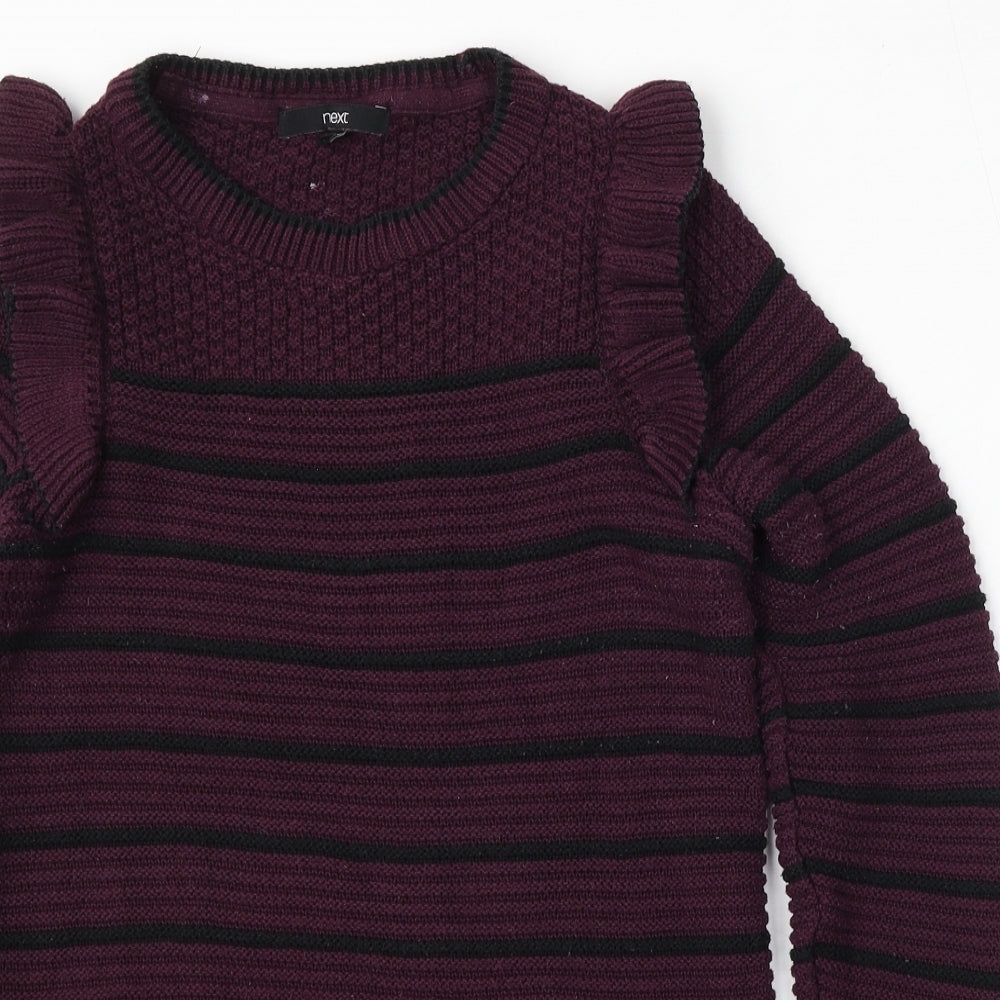 NEXT Womens Red Round Neck Striped Cotton Pullover Jumper Size 8