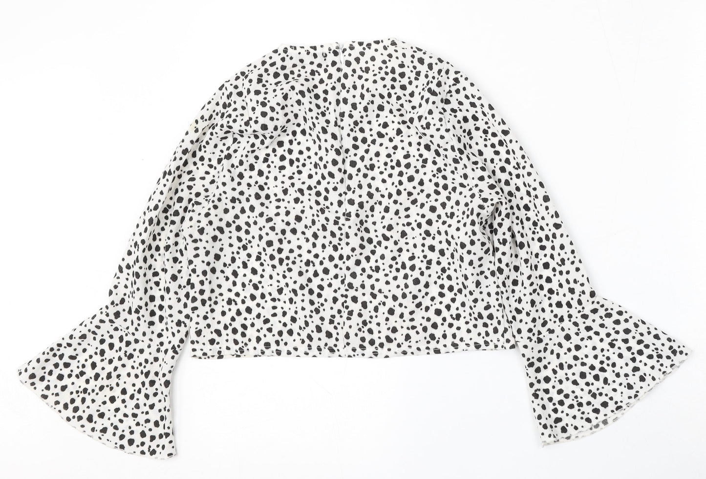 PRETTYLITTLETHING Womens White Animal Print Polyester Basic Blouse Size 6 Round Neck