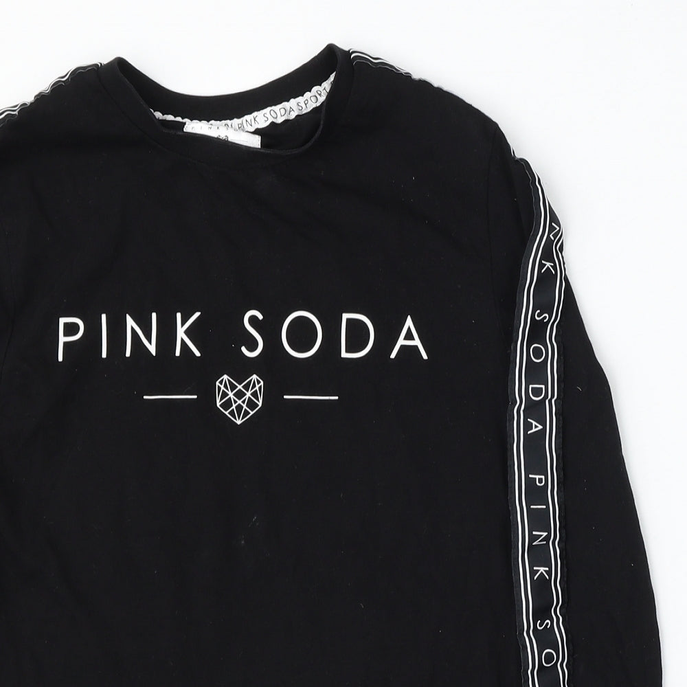 Pink Soda Womens Black  Cotton Basic T-Shirt Size 6 Round Neck