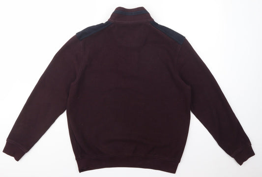 Bugatti Mens Purple High Neck  Cotton Pullover Jumper Size M   - Zip Logo Popper