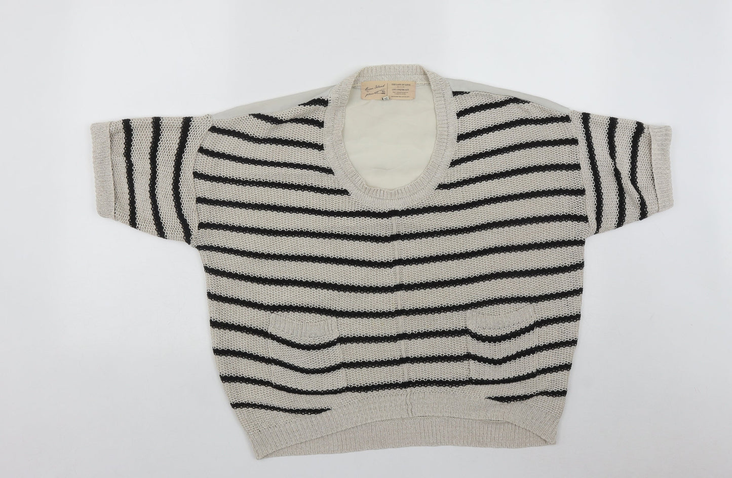 River Island Womens Beige Scoop Neck Striped Acrylic Pullover Jumper Size 10