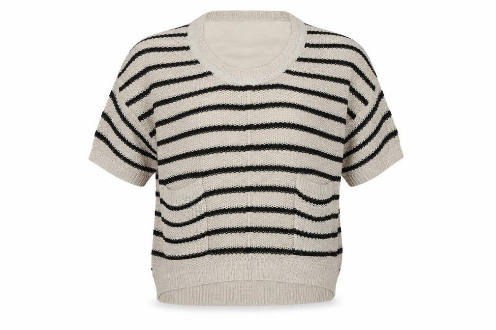 River Island Womens Beige Scoop Neck Striped Acrylic Pullover Jumper Size 10