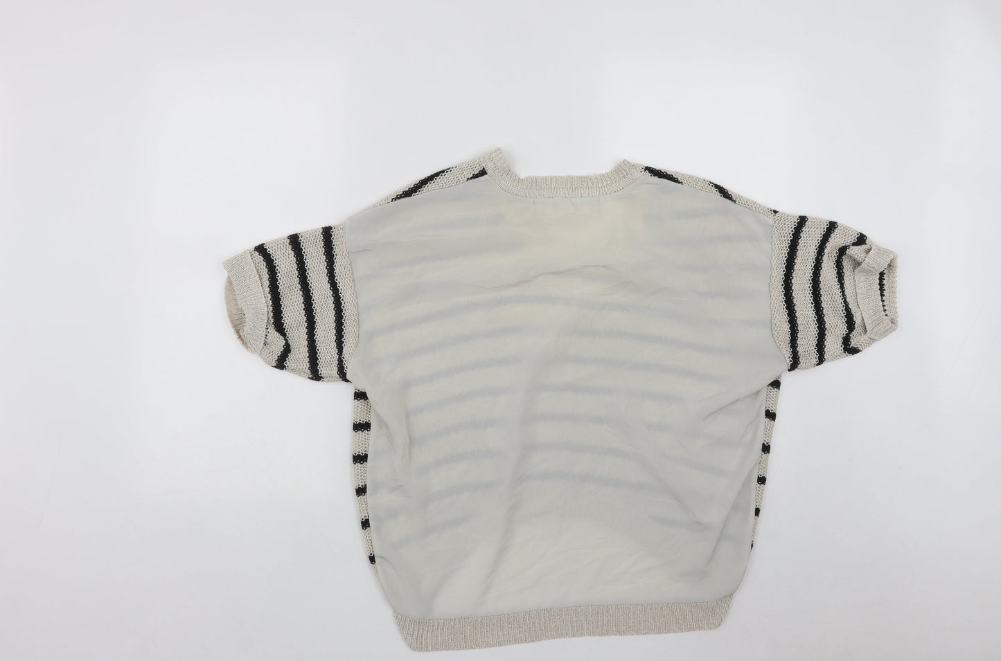River Island Womens Beige Scoop Neck Striped Acrylic Pullover Jumper Size 10