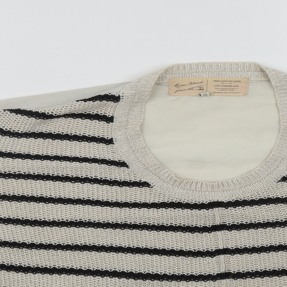 River Island Womens Beige Scoop Neck Striped Acrylic Pullover Jumper Size 10