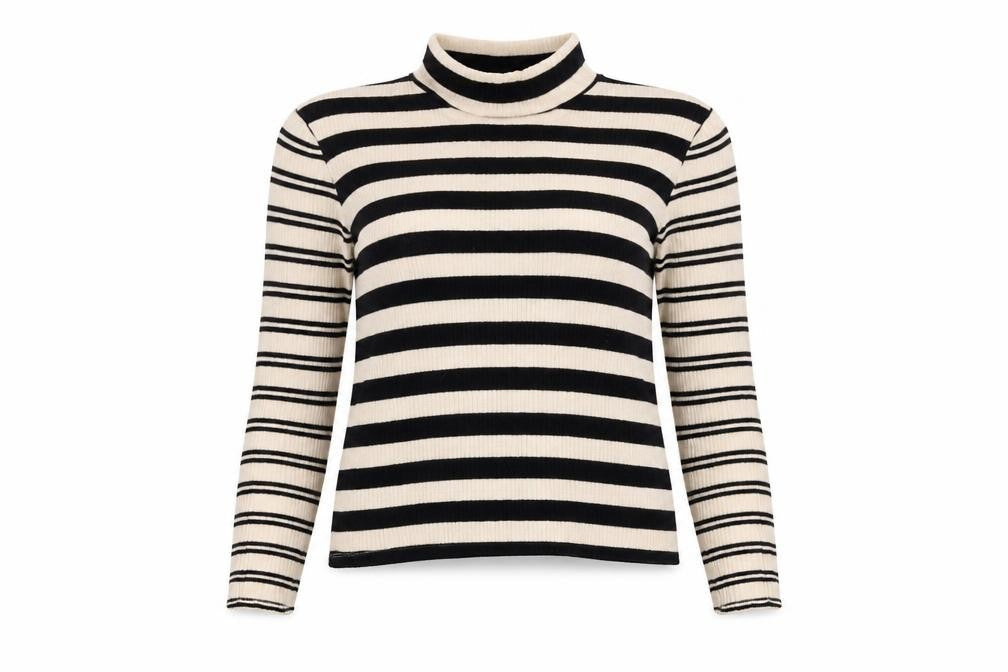Topshop Womens Black High Neck Striped Cotton Pullover Jumper Size 8