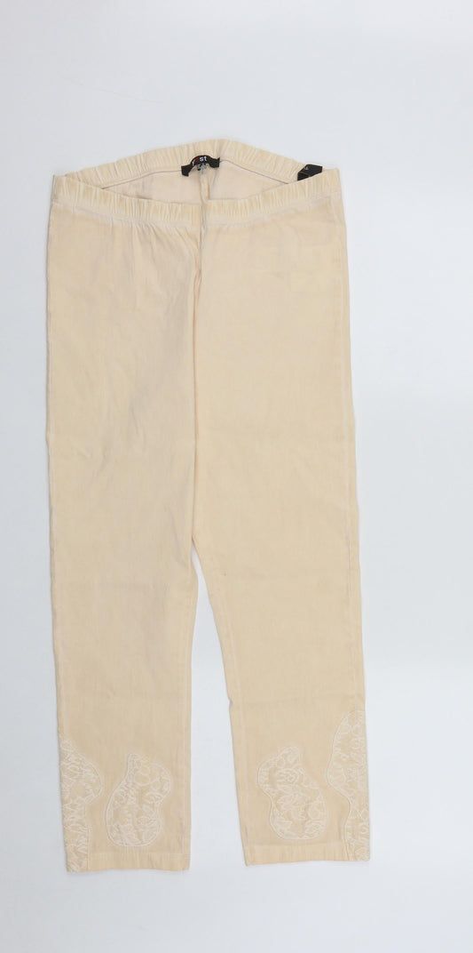 Yest Womens Pink Geometric Viscose Cropped Trousers Size 12 L22 in Regular