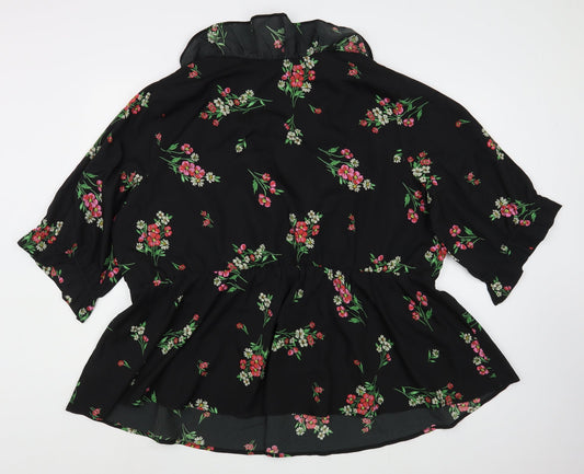 Simply Be Womens Black Floral Polyester Wrap Dress  Size 8  V-Neck Pullover