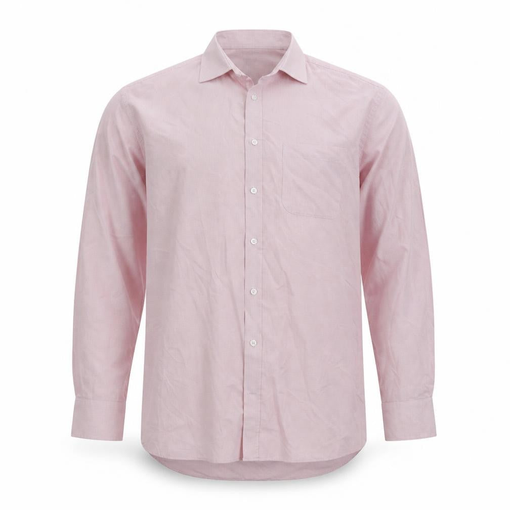 Marks and Spencer Mens Pink Check Polyester  Button-Up Size 16 Collared Button