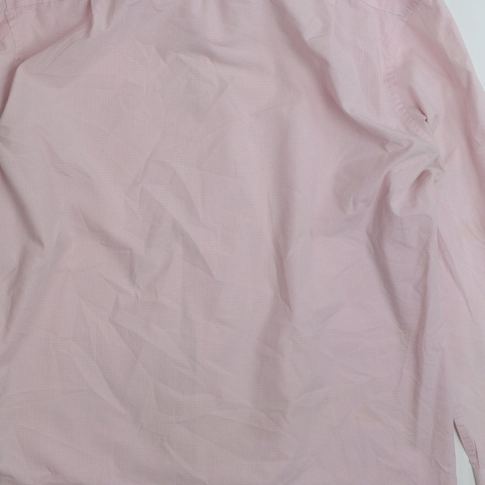 Marks and Spencer Mens Pink Check Polyester  Button-Up Size 16 Collared Button