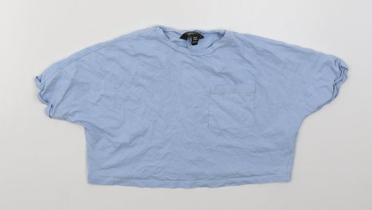 New Look Girls Blue  Cotton Cropped T-Shirt Size 9 Years Crew Neck Pullover