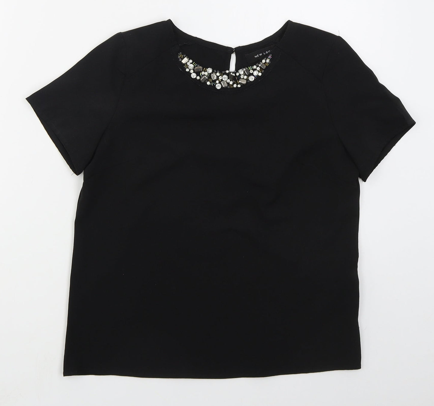 New Look Womens Black  Polyester Basic T-Shirt Size 6 Round Neck