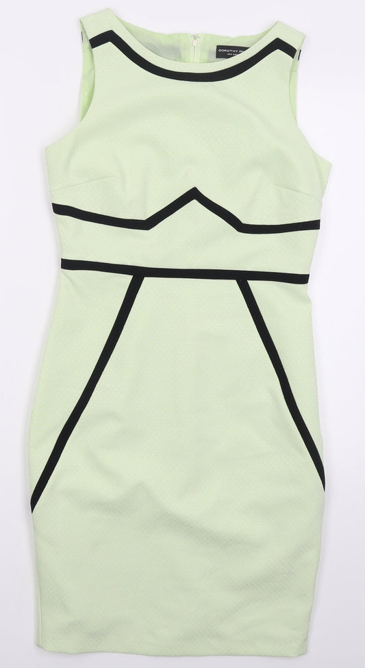 Dorothy Perkins Womens Green Geometric Polyester Pencil Dress  Size 10  Boat Neck Zip