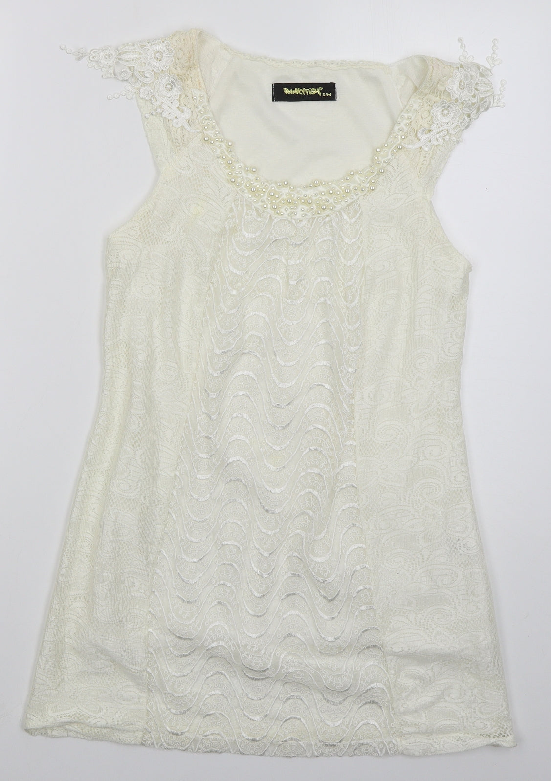 Funkyfish Womens Ivory  Polyester Mini  Size S  Round Neck Pullover