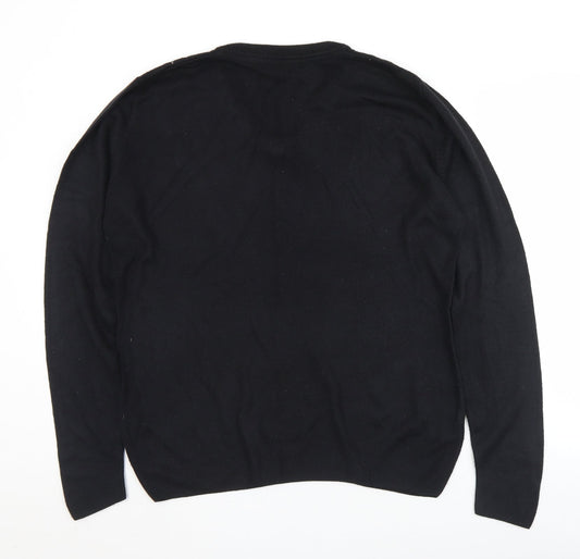Easy Mens Black V-Neck  Acrylic Pullover Jumper Size M
