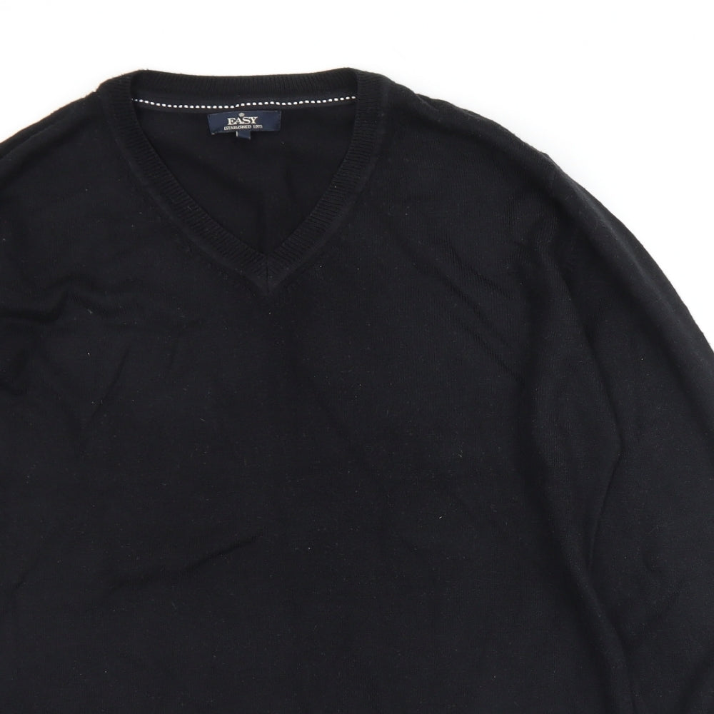 Easy Mens Black V-Neck  Acrylic Pullover Jumper Size M
