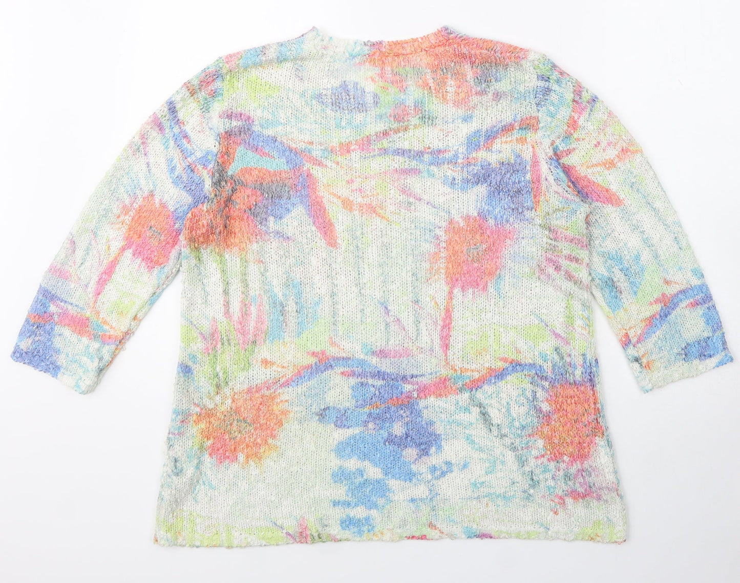 Preworn Womens Ivory V-Neck Floral Acrylic Pullover Jumper Size S