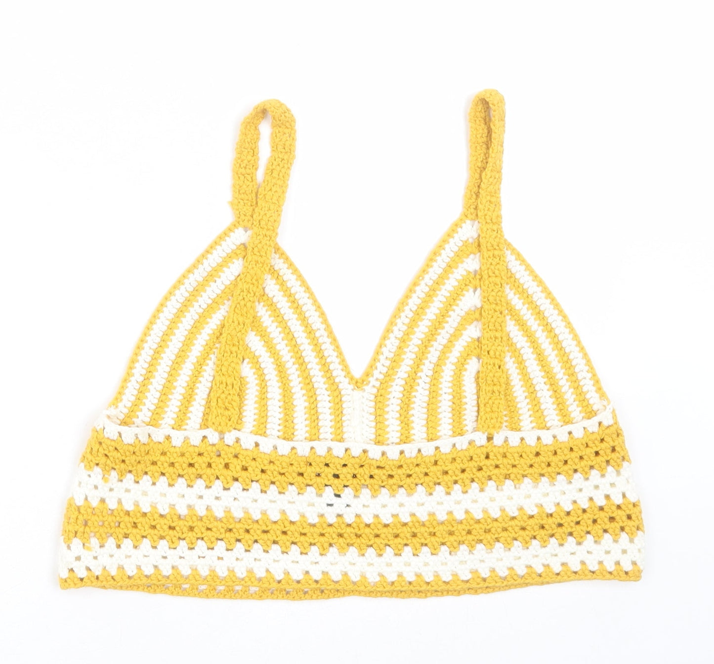 QED London Womens Yellow Striped Acrylic Cropped Tank Size L V-Neck