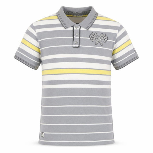 T-Sport Mens Grey Striped Cotton  Polo Size L Collared Pullover